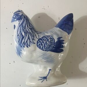 Blue and White Ceramic Rooster Figurine